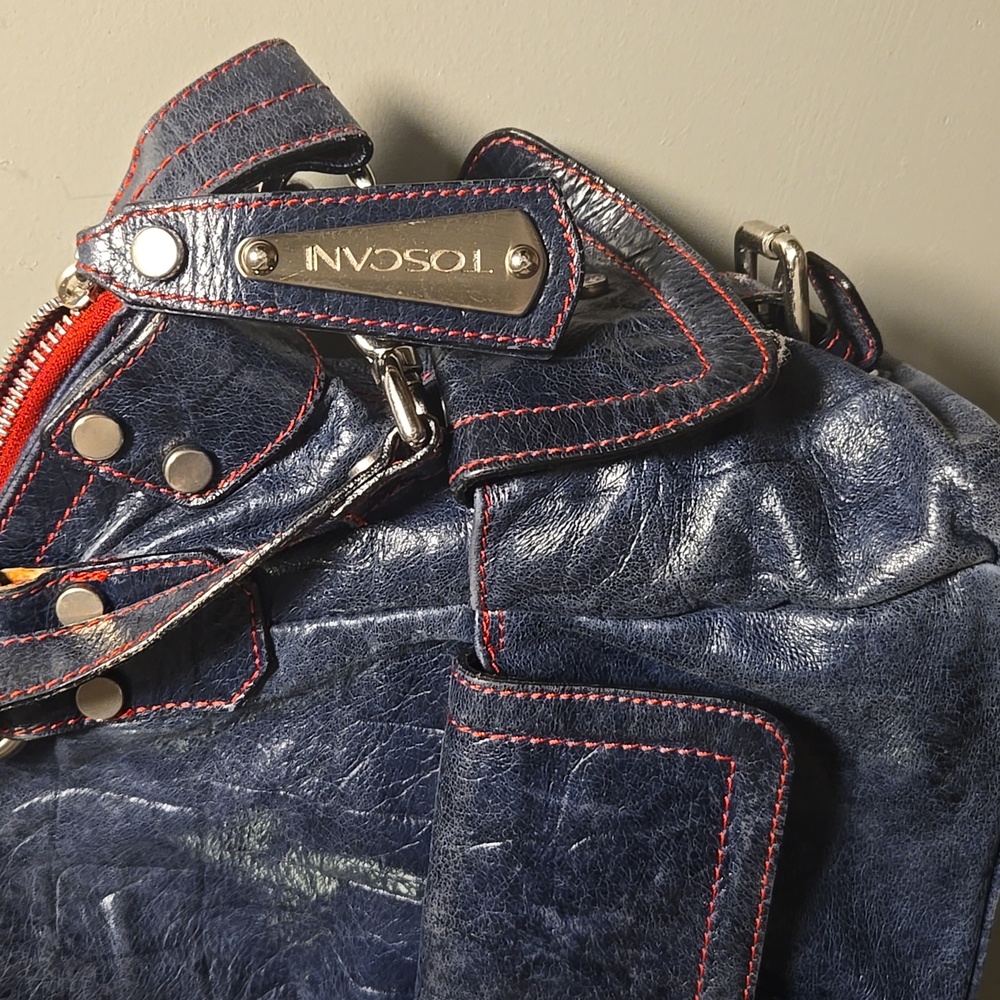 Toscani Italian Leather Satchel Navy Blue - Picture 9 of 11